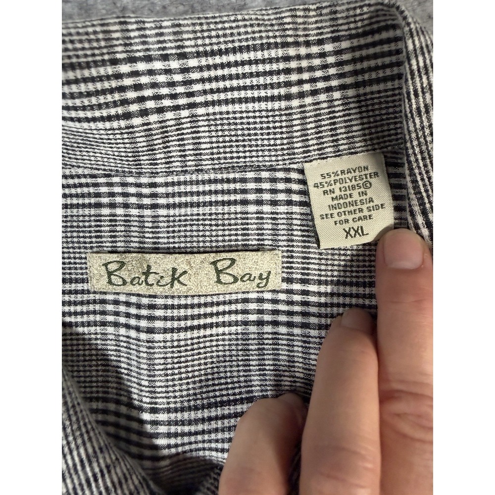 Batik Bay Shirt Mens XXL Black White Plaid Rayon Blend Short Sleeve Button Up - Picture 4 of 10